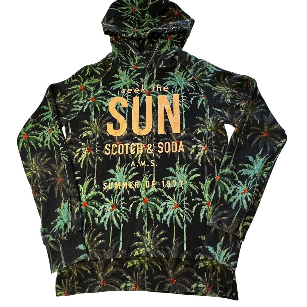 Scotch & Soda All Over Palm Tree Print French Terry Pullover Green Hoodie (M)